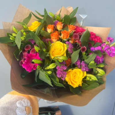 Florist choice Summer brights - Florist choice of summer florals for a bright pop of clashing colours. A truly cheerful bunch.